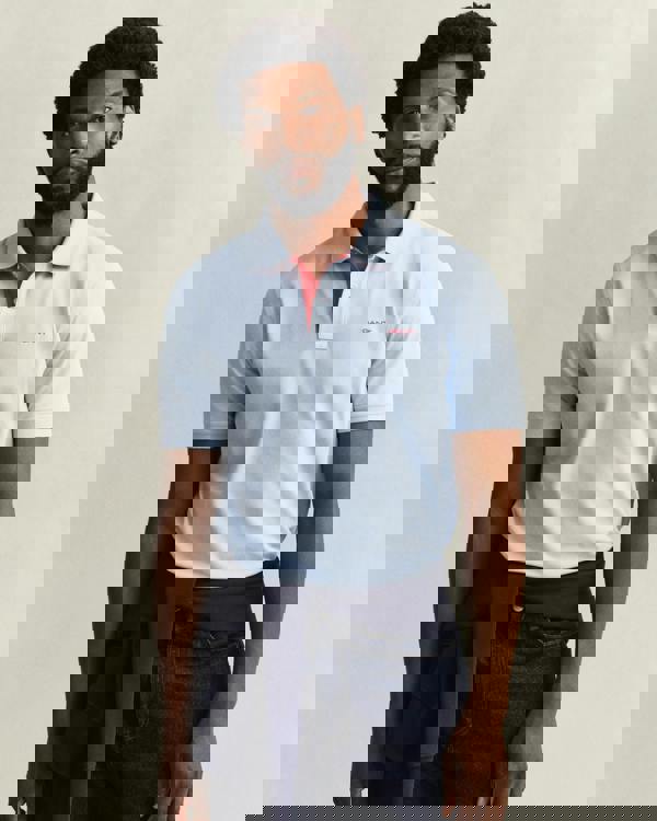 GANT Regular Fit Short Sleeve Contrast Pique Rugger - 457 Fresh Blue