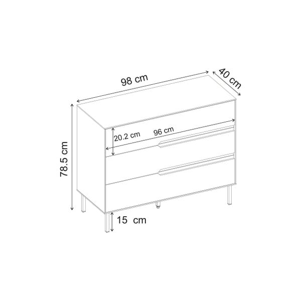 Decortie Arch 3 Drawer Chest of Drawers Sandstone Whiskey Oak 98 x 40 x 78.5 cm (Sandstone and Whiskey Oak)