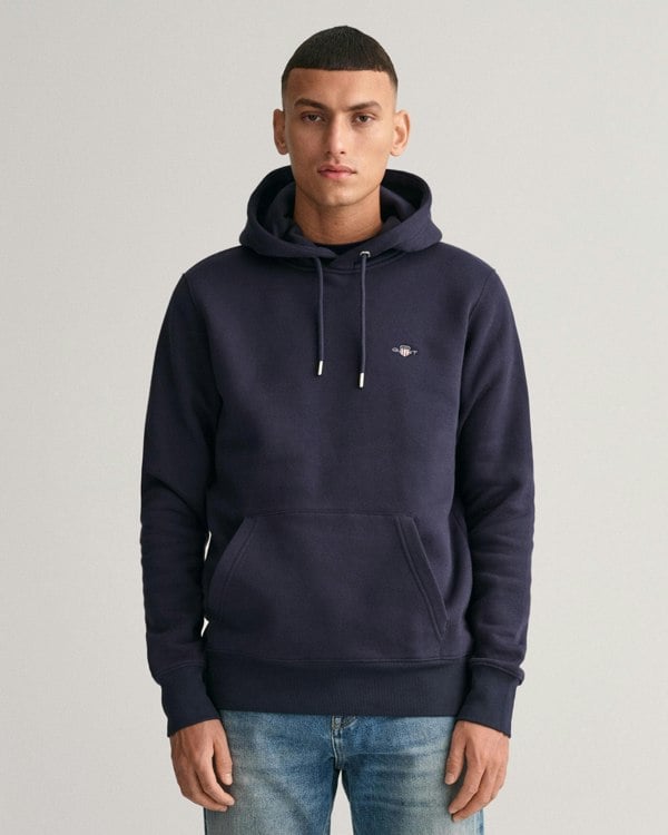 GANT Mens Regular Fit Shield Logo Pullover Hoodie - 433 Evening Blue