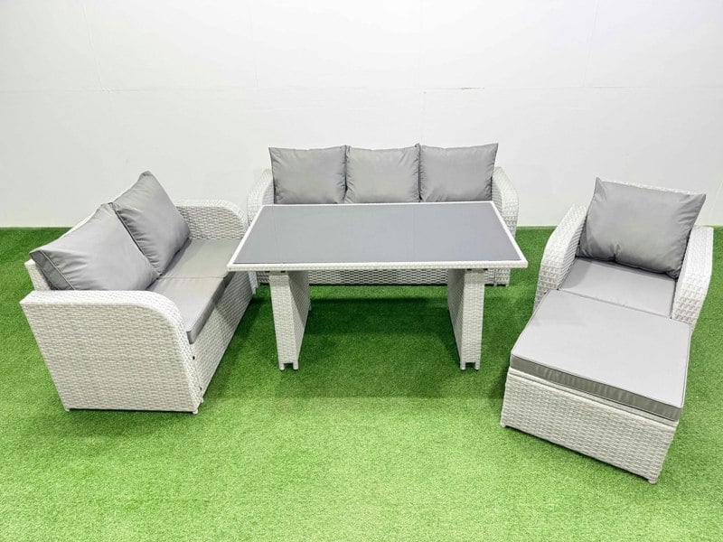 Fimous Rattan Outdoor Table Reclining Chair Sofa Set with Big Stool Light Grey 7 Seater