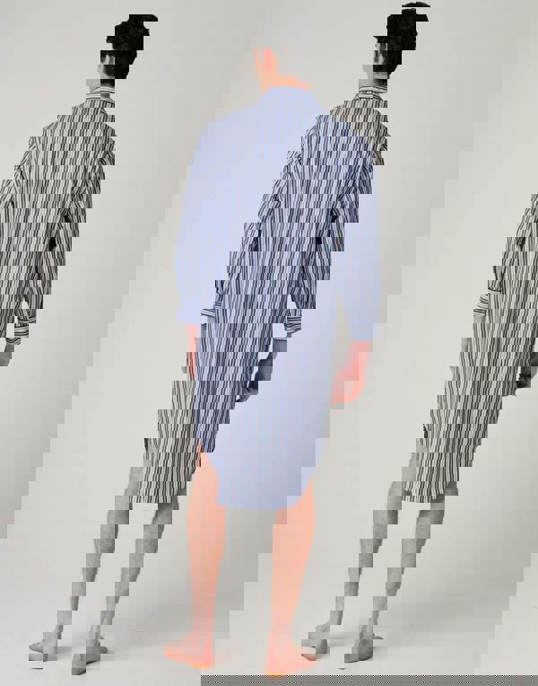 British Boxers Men's Crisp Cotton Nightshirt – Navy Spark Stripe