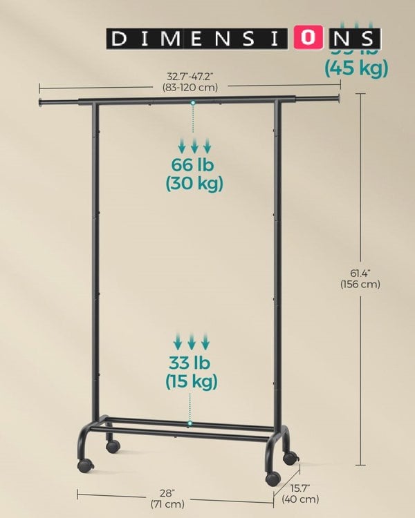 Modcraft Adjustable Clothes Rail in Ink Black and Sturdy Construction