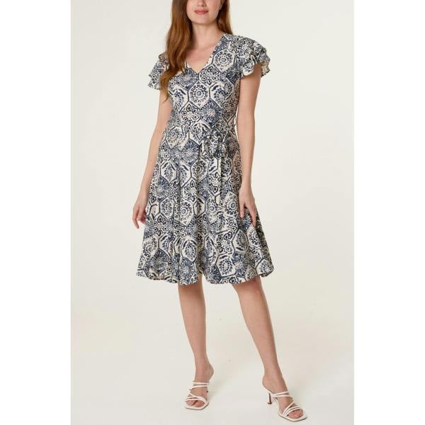 Blue Vanilla V Neck Godet Dress