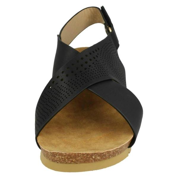 Down to Earth Ladies Down To Earth Mid Wedge X Strap Sandals