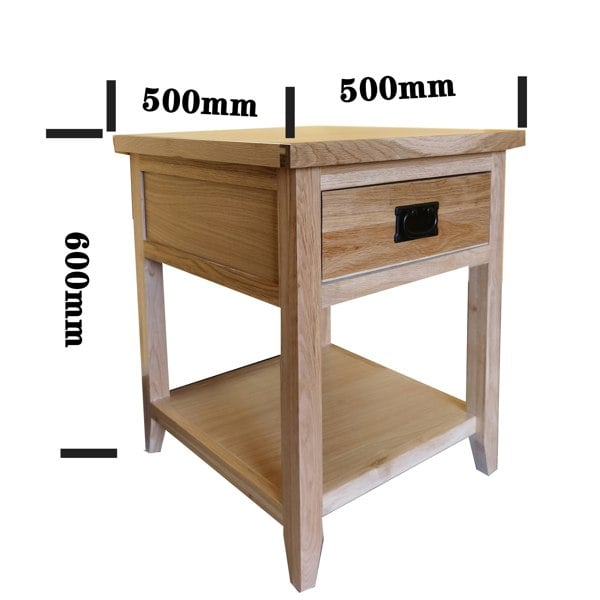 Furniture One Bedside Table Cabinet with Shelf and Drawer, Bedroom Nightstand with Metal Handles, Fully Assembled - Oak