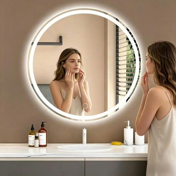 Gr8 Home 60cm Round LED Bathroom Mirror with Anti Fog Touch Dimmable Light