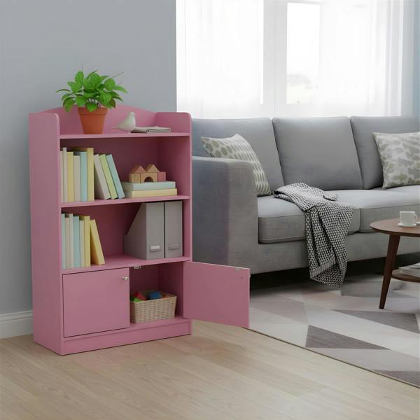 WALPLUS KidKanac Bookshelf with Storage Cabinet, Pink | High Quality Decorative Wall Design