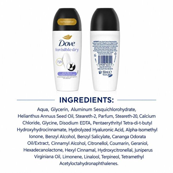Dove Invisible Dry Roll On Anti-Perspirant Long Lasting Fragrance 48H, 3x50ml