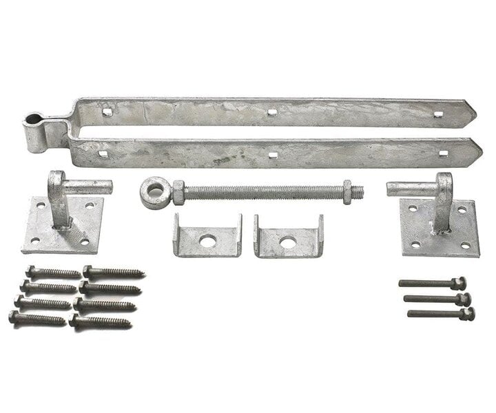 EDH Heavy Duty Adjustable Gate Hinge Set – 600mm Field Gate Hinges with 100mm Hook on Plates – Galvanised