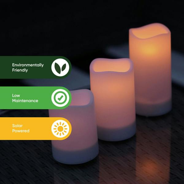 Gardenwize Solar LED Candle Set – 3 Piece Flameless Outdoor Candles