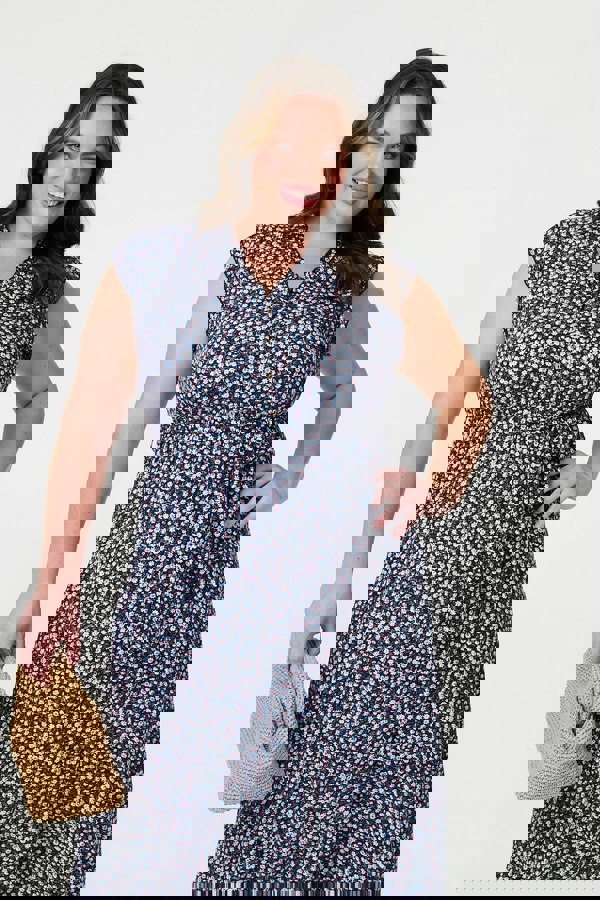 Navy | Ditsy Floral Frill Hem Maxi Dress