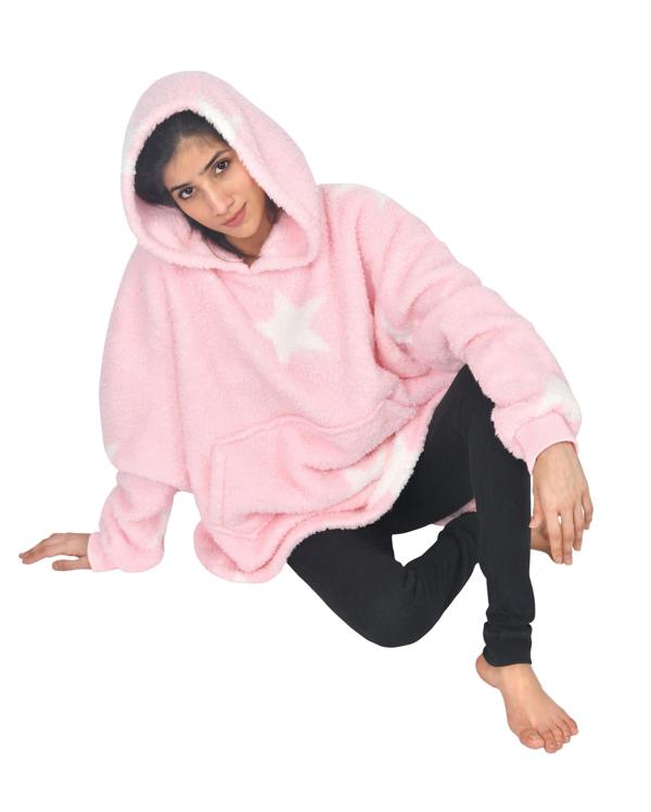 Smart Living Ladies Single Layer Borg Blanket Hoodie - Pink