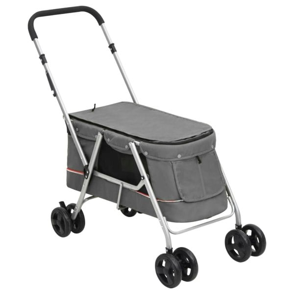 Berkfield Folding Dog Stroller Grey 100x49x96 cm Linen Fabric
