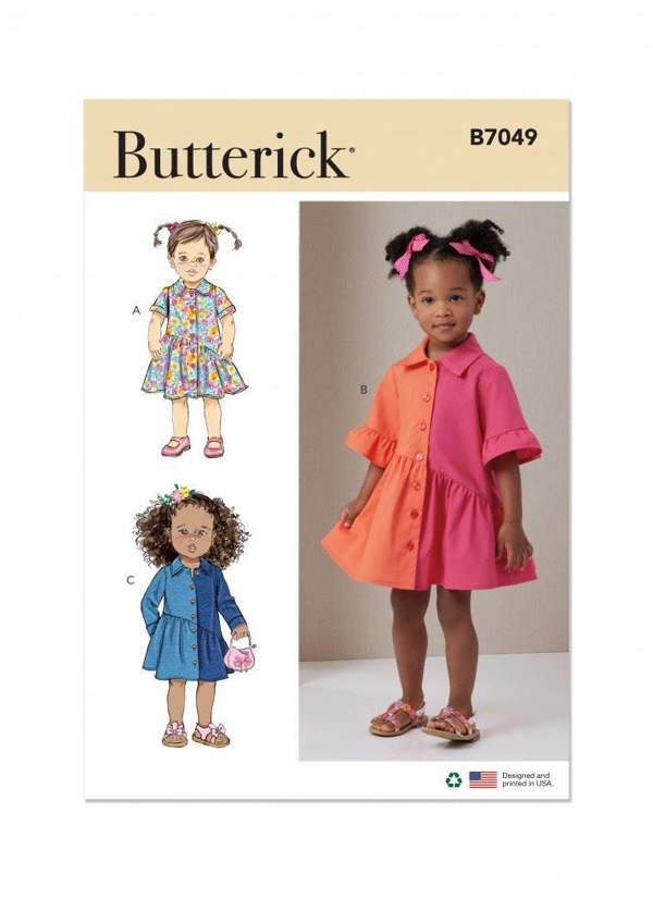 Butterick Sewing Pattern 7049, Dresses for Baby, Kids, A (1/2-1-2-3-4) - Easy