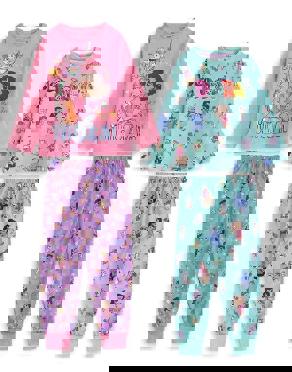 Dora The Explorer Unisex Kids Multicoloured Character Multi-Pack of 2 Long Sleeve Long Leg Pyjama Set
