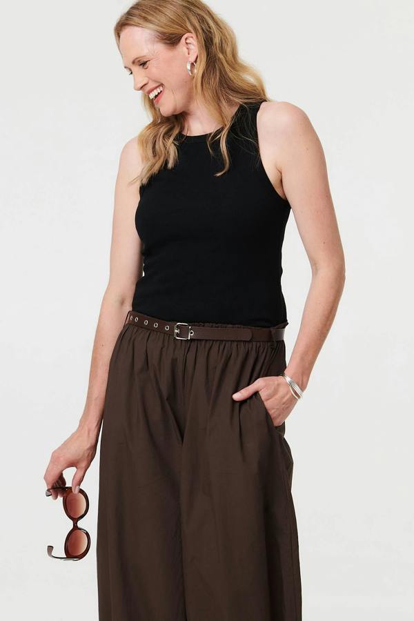 Brown | Belted Relaxed Wide Leg Barrel Trousers
