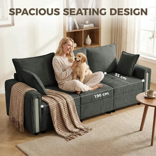 3 Seater Sofa with Lift-Up Storage, 228cm Comfy Velvet Couch with Wide Deep Seat, Dark Grey