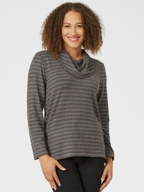 PennyPlain Supersoft Cowl Neck Top - Iron
