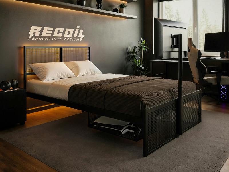 Recoil Kage Metal TV Bed with Storage & LED Black - Small Double