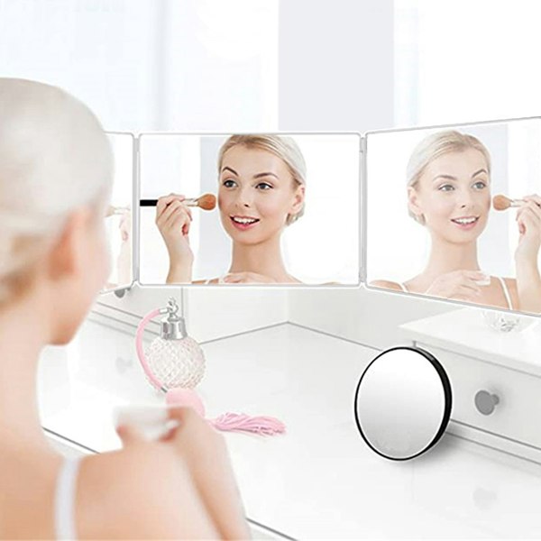 Living and Home 3-way foldable Makeup Mirror with Telescoping Hooks