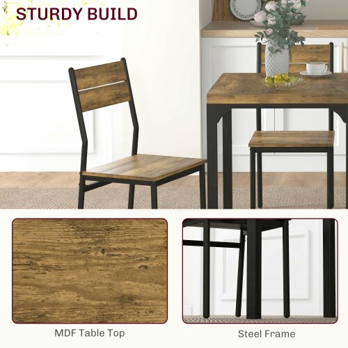 Wyld Haus Lulila Wooden Rustic Brown 3 Piece Minimal Dining Table And Chair Set