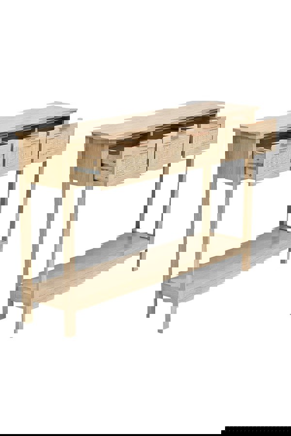 Living and Home Rustic Wood Rattan 3 Drawer Console Side Table