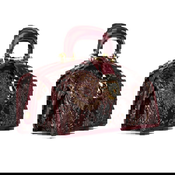 Embassy London Gazelle - Floral & Burgundy - Women’s patent leather top handle & crossbody bag