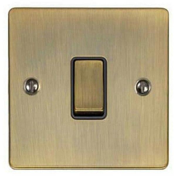 1 Gang Single Light Switch ANTIQUE BRASS 2 Way 10A Black Trim & Metal Rocker Loops