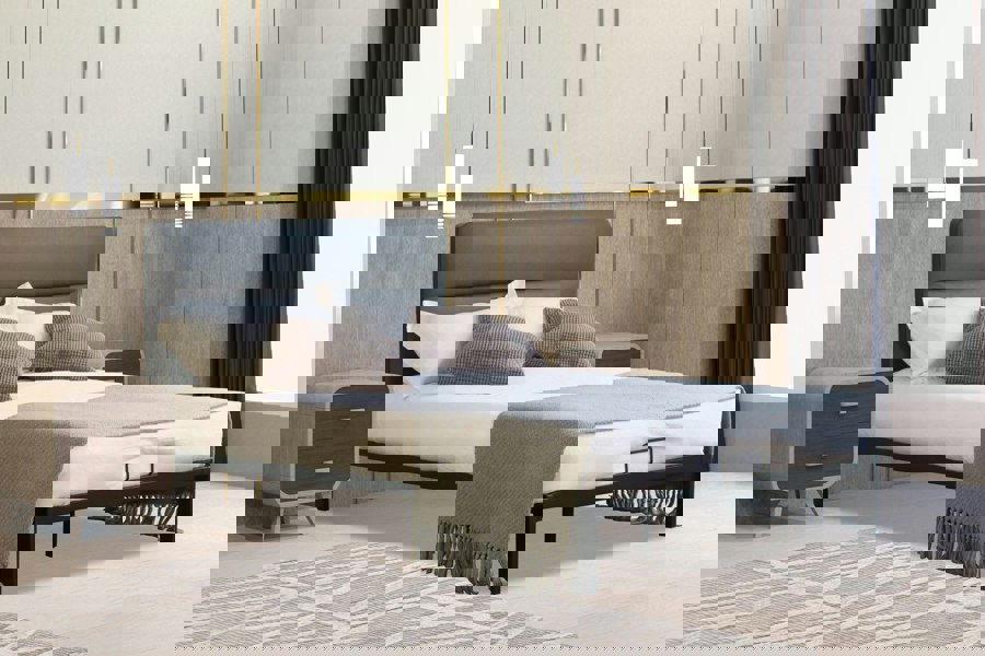 Comfy Living Ponza Metal Bed Frame with Faux Leather Headboard