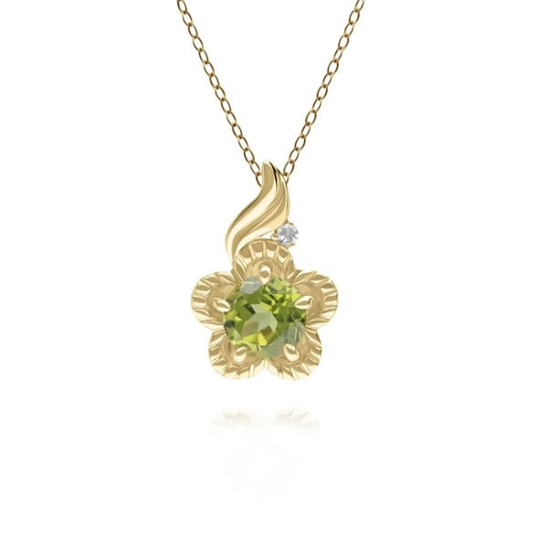 135P2097029 Floral Round Peridot & Diamond Pendant in 9ct Yellow Gold 1