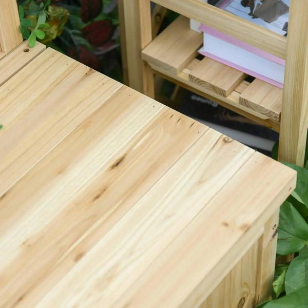 Natural wood storage bench with open lid showing smooth tabletop and inner space