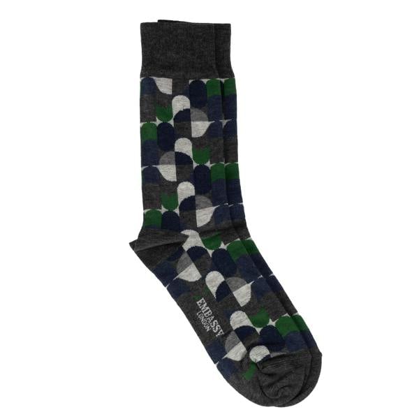 Embassy London Wiggle - Navy Signature - - Men's cotton crew socks size UK 6 to 12