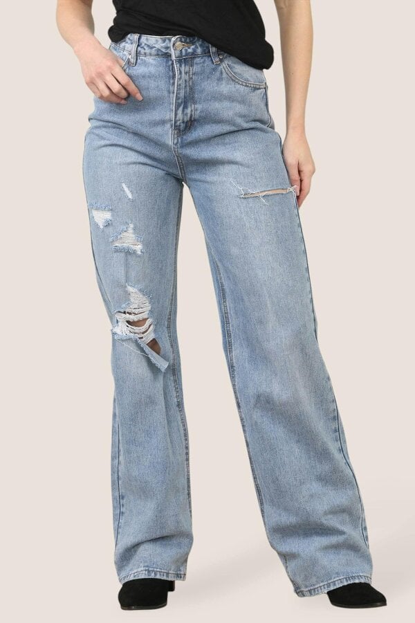 Elaina Fashion High Rise Distressed Boyfriend Jeans – Vintage Wash | Relaxed Fit Denim