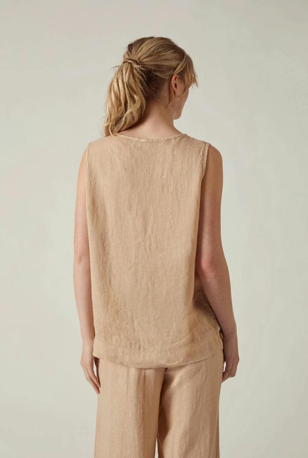 James Lakeland Sand Linen Sleeveless Top