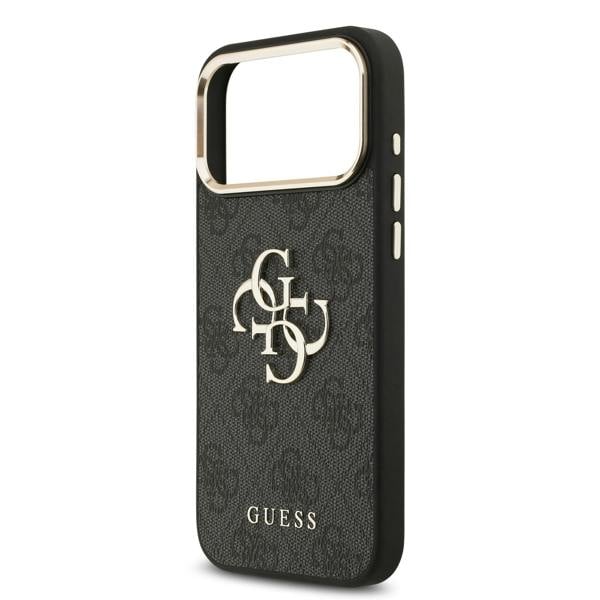 Guess PU Leather 4G Big Logo Gold Frame Case for iPhone 17 Pro Max 6.9" Black - GUHCP17X4GMGCGR