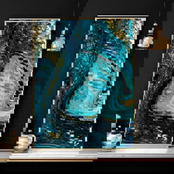 Teal painting | set of 3 Abstract Marble wall art prints