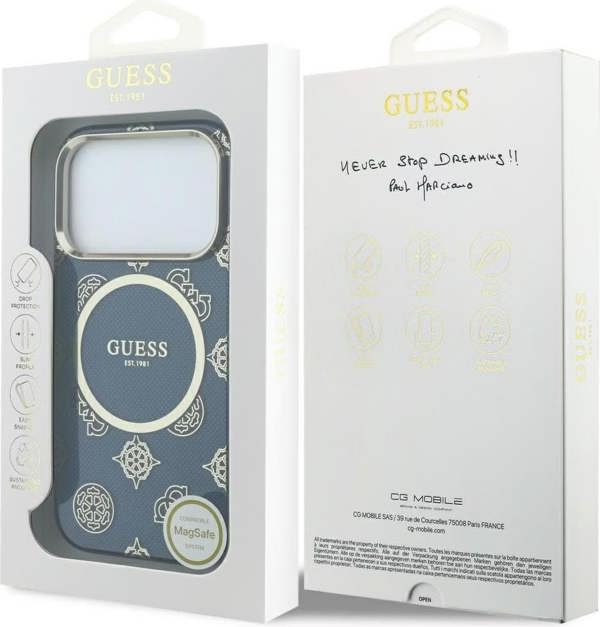 Guess IML Peony Dot Case with MagSafe for iPhone 17 Pro 6.3" Blue - GUHMP17L5HPOEDB