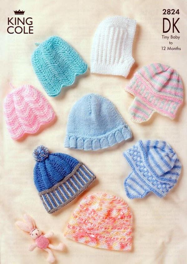 King Cole Baby Knitting Pattern 2824, Headwear for Baby, New Born - 12 Months - Intermediate