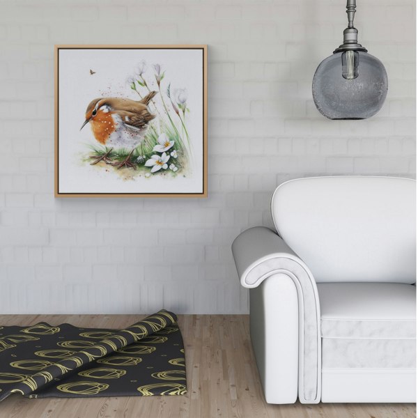 Warren Reed Robin And Daisies Watercolour Framed Canvas