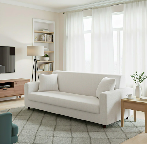 Anyseat 3 Seater Sofa Cover Plain White Style and Protection For Living Room Sofa Chair Elastic Stretchable Slipcover