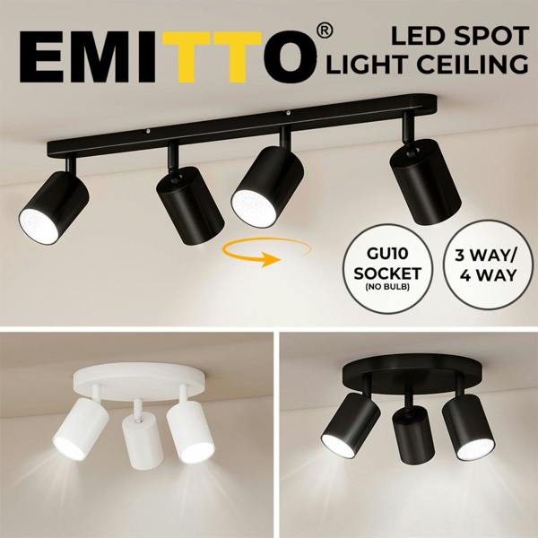 EMITTO Ceiling Spotlight Adjustable Kitchen Bar Spot Light LED GU10 No Bulbs