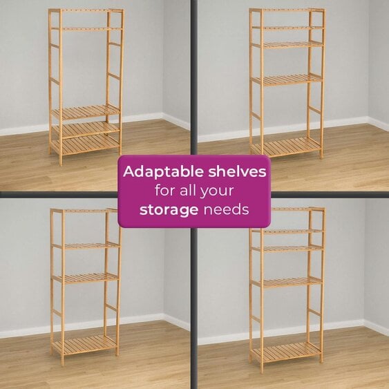 Neo Natural 5 Tier Bamboo Storage Shelf Shelves Rack Adjustable Multi-Purpose Rack Shoes Plants Bathroom Kitchen Hallway Room Organiser Unit