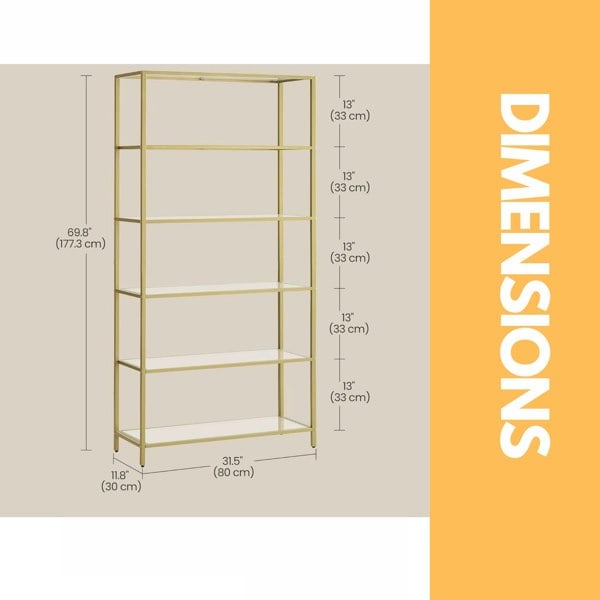 Rafaelo Mobilia 6 Tier Tempered Glass Shelves Unit Gold