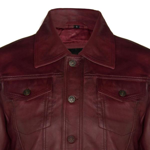 Infinity Leather Mens Trucker Slim Fit Leather Shirt Jeans Jacket