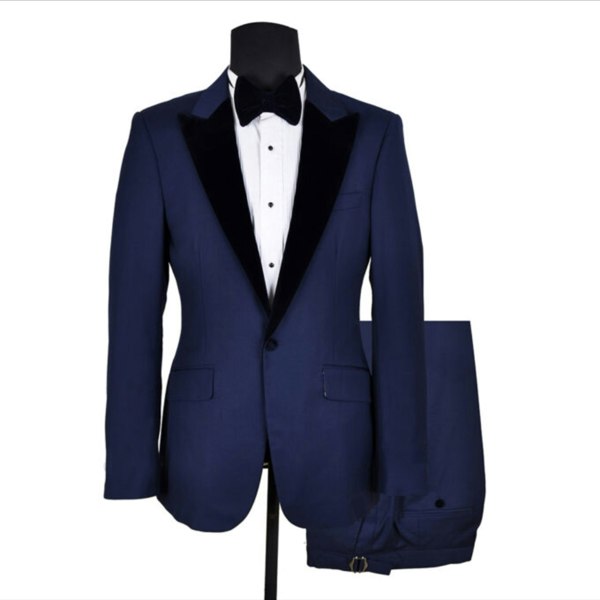 David WeJ Alfredo Dress Single Breasted Velvet Peak Lapel Tuxedo - Navy