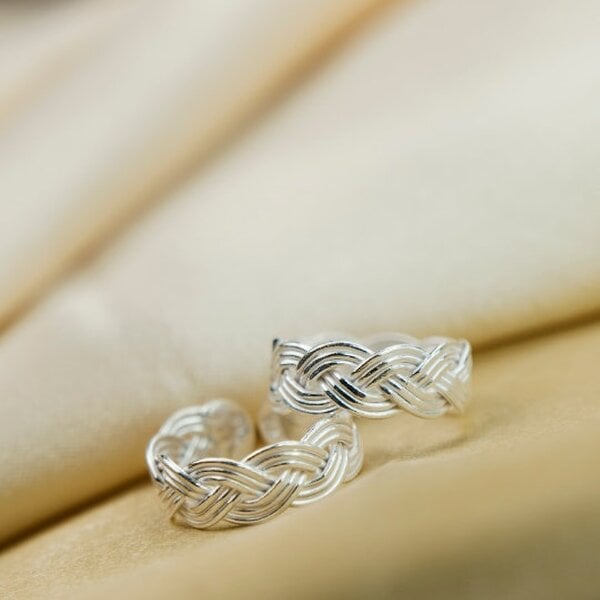 The Colourful Aura Sterling Silver Braided Twist Wide Bohemian Band Toe Ring