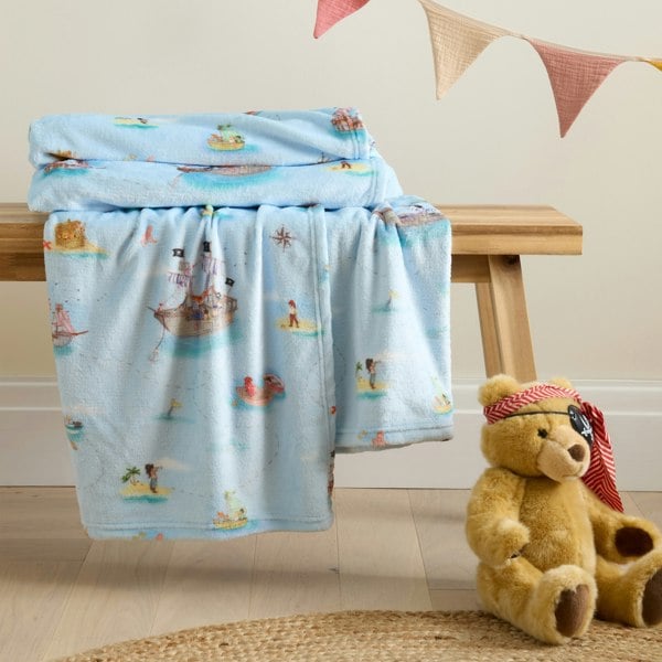 Belle & Boo Pirates Cosy Fleece Blanket Throw Blue