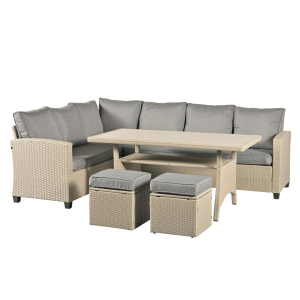 Outdoor Living York 8 Seat grey rattan corner sofa dining set