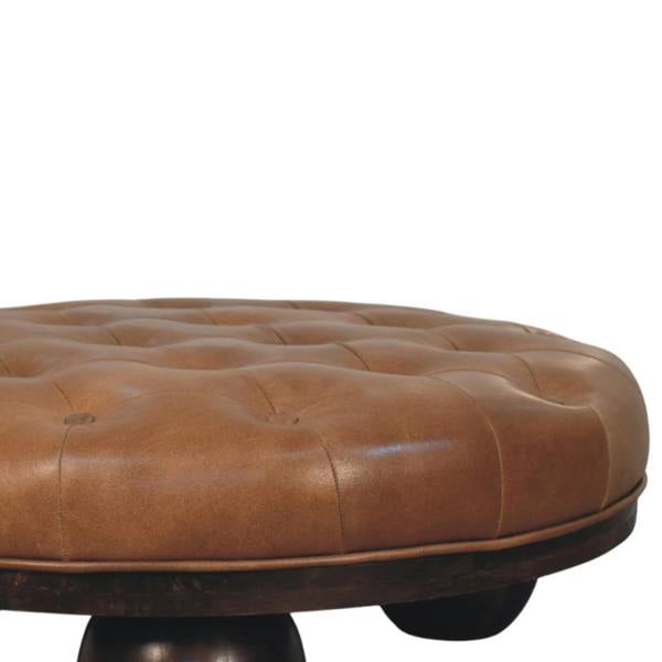Artisan Furniture Solid mango wood Sfera Coffee Table,leather tufted top