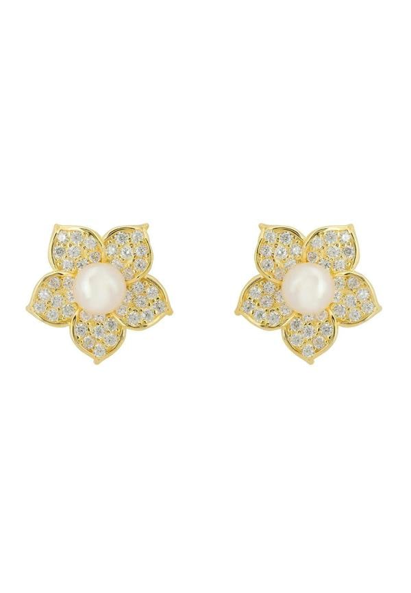 Latelita Forget Me Not Pearl Stud Earrings Gold